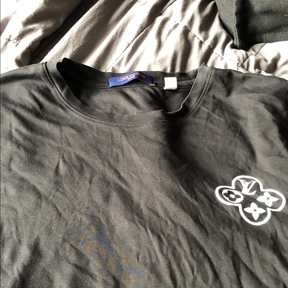 Louis Vuitton Black Short Sleeve Tee with White Monogram Accent
